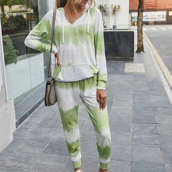 Green & White Tie Dye Sweater & Pant Set - Picture 3 of 5